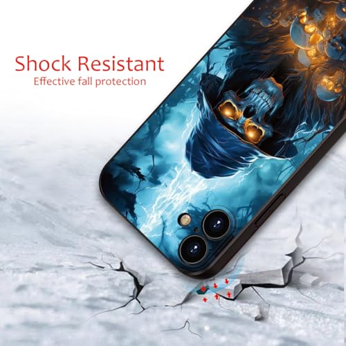 Printed with Skull for iPhone 16 case, Printed with a skeleton pattern bathed in lightning, the Silicone shockproof case makes your phone look cool and eye-catching(A1-skull-Death God Skeleton )