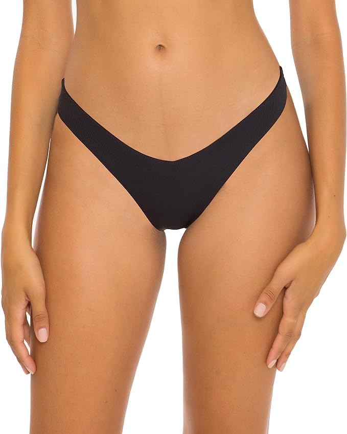 BECCA Fine Line - Womens High-Leg Bikini Bottom Cheeky Coverage Swimwear Separates for Women Black Medium