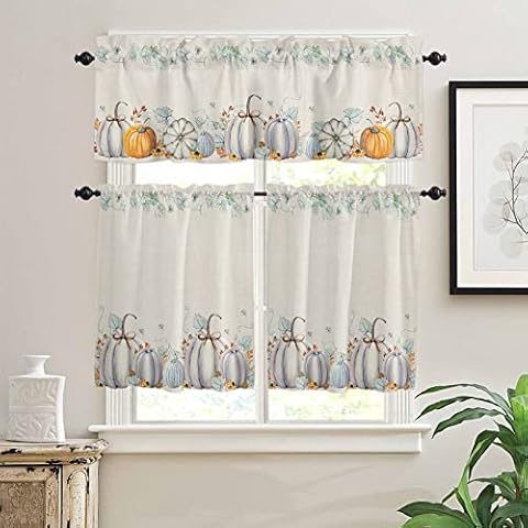 Juego de 3 cortinas de ventana de cocina de otoño con cenefa de cortina Cover