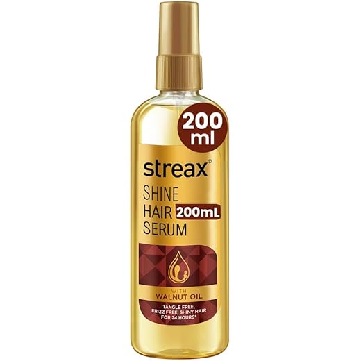 Streax Hair Serum 200ml, Hair serum for Dry & Frizzy Hair, for Women & Men, for Curly Hair, Wavy Hair, Straight Hair, Silk & Shine Vitalised with Walnut Oil