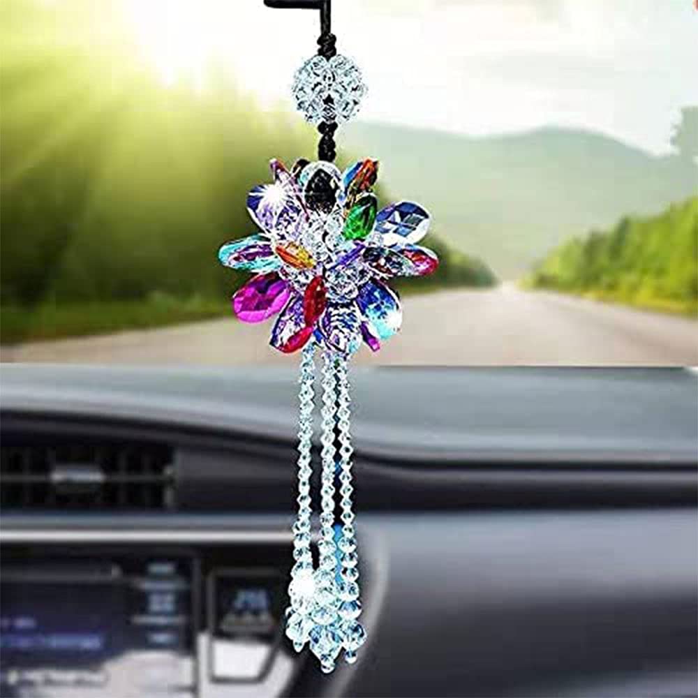 Crystal Flower Car Pendant Hanging Ornament Interior Accessories For Auto Rear View Mirror Hanging Decoration Home Decoration