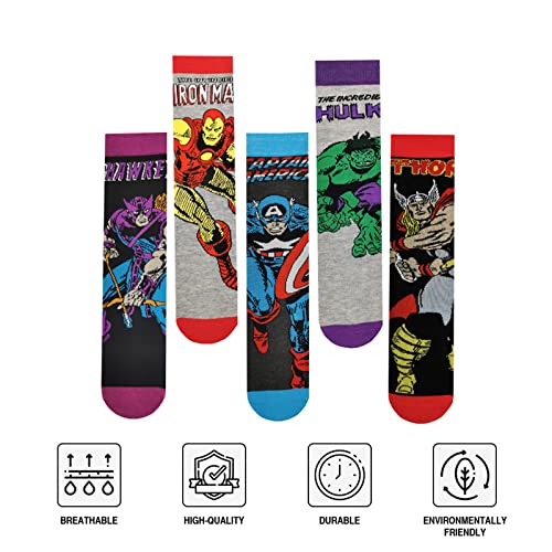 Sidimelo 5 Pairs Mens Funny Socks- Marvel Superhero Character Patterned Dress Socks For Adults And Teens,Size 9-12 #TOP1
