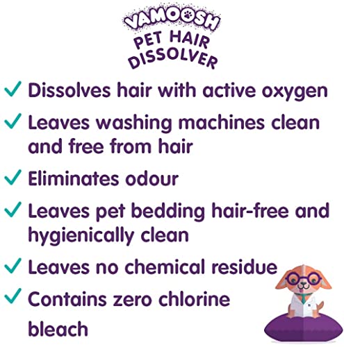 Image of Vamoosh Pet Hair Dissolver | For Front Load | Patented Pet Hair Dissolving Formula | Removes Odor | Dissolves Dog, Cat & Animal Fur | Safe for Pets | No Harmful Chemicals | 100g (Pack of 3)