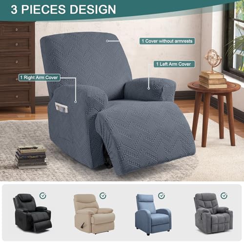 Image of Ruaozz Recliner Sofa Covers Recliner Chair Covers Recliner Covers for Reclining Chair with Pockets Washable Furniture Protector with Elastic Bottom (1 Seater, Grey)