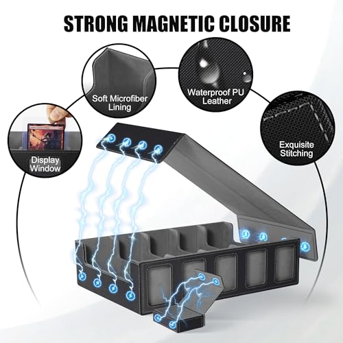 Image of Kabinka Trading Card Storage Box with Commander Display, 5-Row Deck Case with Removable Lid; 3900+ Card Organizer for MTG TCG PTCG Sports Card, Top Loaders Storage Box (Black)