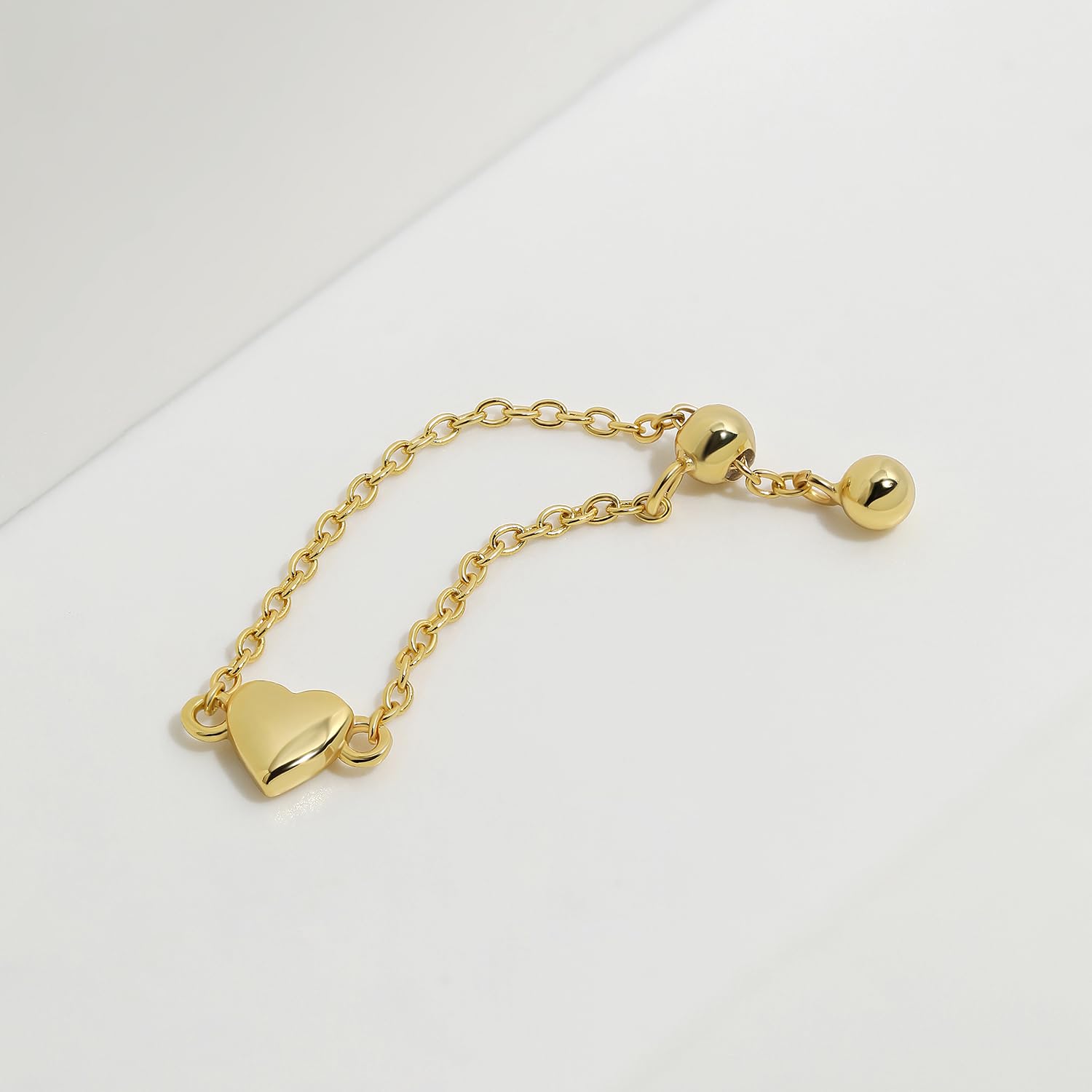 Meissa Bague chaîne cœur bagues en or non ternissantes pour femmes bague à bille roulante taille ajustable bague chaîne maillons