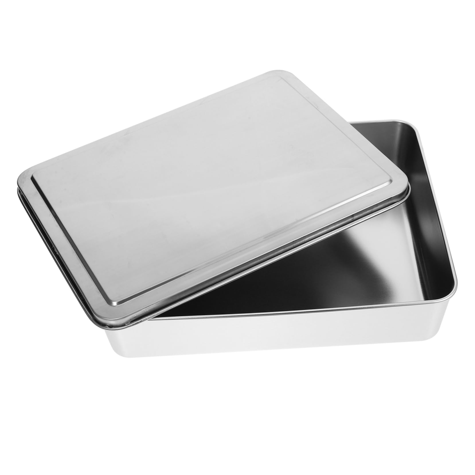 Bandeja para Hornear Tiramisú con Tapa de Acero Inoxidable, 1 Pieza | Color Plata, Gran Capacidad, para Hornear Pastel, Guardar Dulces y Chocolate, Uso en Salas de Repostería