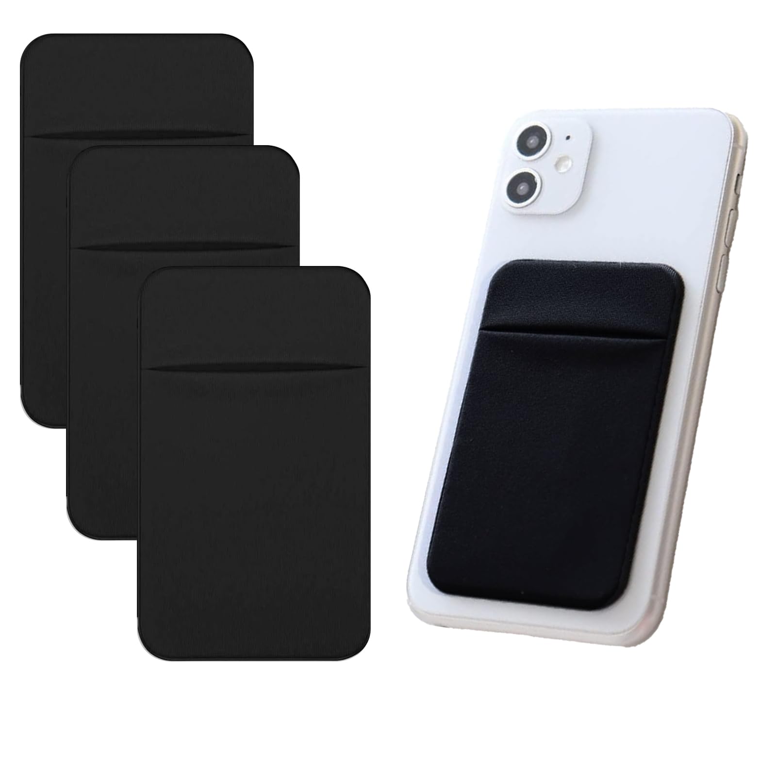 Lot de 3 Porte-Cartes pour Téléphone Portable avec Autocollant Adhésif, Noir