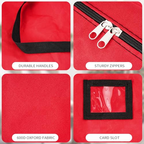 Image of Christmas Tree Storage Bag, Fits 4-5 Ft Artificial Trees, Red | Wide Dual-Zipper Opening, Reinforced Handles, Clear Label Pocket, Tear-Resistant 600D Oxford, Dust and Moisture Protection
