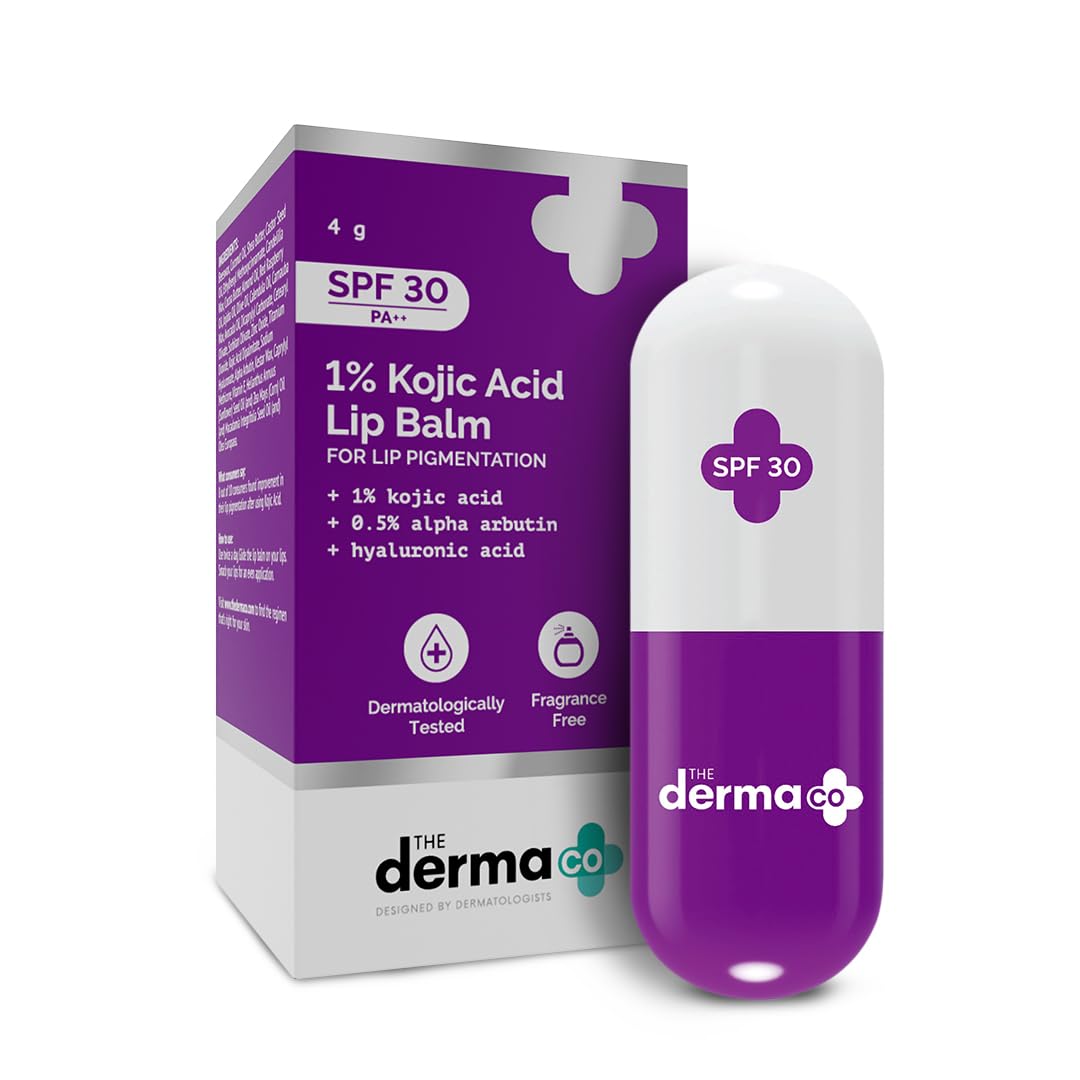 The Derma Co 1% Kojic Acid Lip Balm With Alpha Arbutin & Hyaluronic Acid, Spf 30 Pa++ For Dark & Pigmented Lips – 4G, Off White