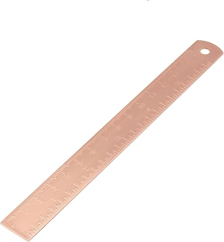 Regla de latón de 5.9in, regla de cobre rojo, regla recta de cobre para dibujo de líneas, oro rosa