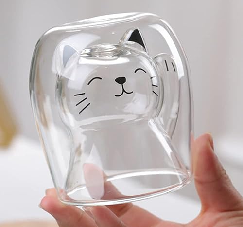 Miniatura 3 de ANSQU Linda taza de té de gato, tazas de café de doble pared de vidrio, vaso de chupito de espresso, taza de leche (6.8 fl oz6.8 oz), regalos