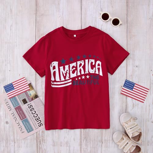 Image of IZYJOY Girl Boy 4th of July Shirt Kid America The Beautiful T Shirt USA Flag Star Stripes Patriotic Short Sleeve Tees Tops