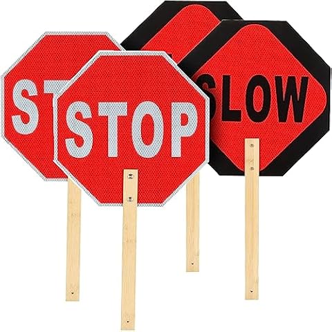 ASelected 2 Pack Stop Slow Sign with Handle 13 inch Double Sided Handheld Reflective Stop Sign Warning Hand Held Stop Paddle for Street Traffic Control Construction Sites Cover