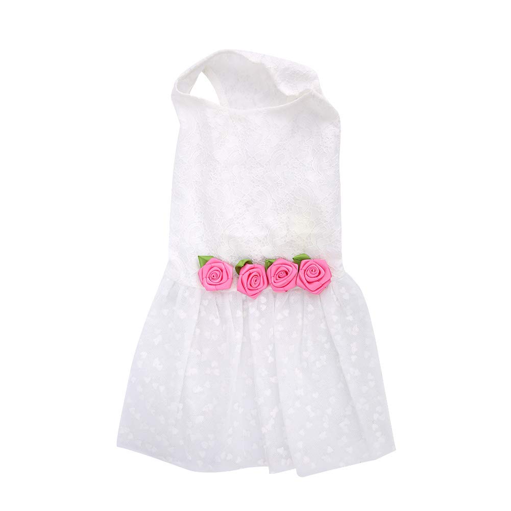 Fashionable Cute Lace Flower Dog Princess Dress, Small Pet Puppy Skirt with Delicate Ornament, Stylish Party Outfit for Photos Weddings and Formal Occasions (M)