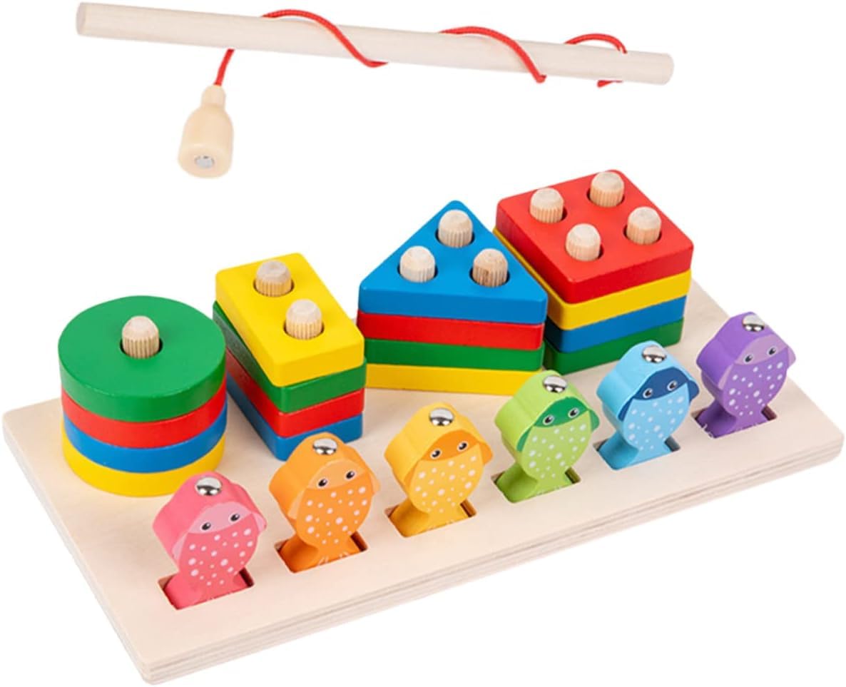 SHINETOY ENTERTAIN KIDS Montessori Toys For 1-3 Years Old Boys Magnetic Fishing Game Wooden Sorting&Stacking Toys For Baby Boys And Girls,Color Recognition Shape Sorter Blocks Stuffers Stacker Gift (B0D8FR17CS) Amazon Price History, Amazon Price Tracker