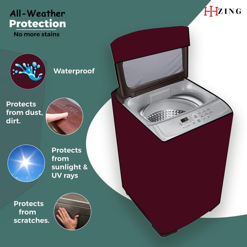 Image of Waterproof Washing Machine Cover Fully Automatic Sutaible for Samsung Model 8.0 kg Ecobubble Top Load, WA80BG4441BG (54 x 56 x 98 cms) Solid Maroon Print
