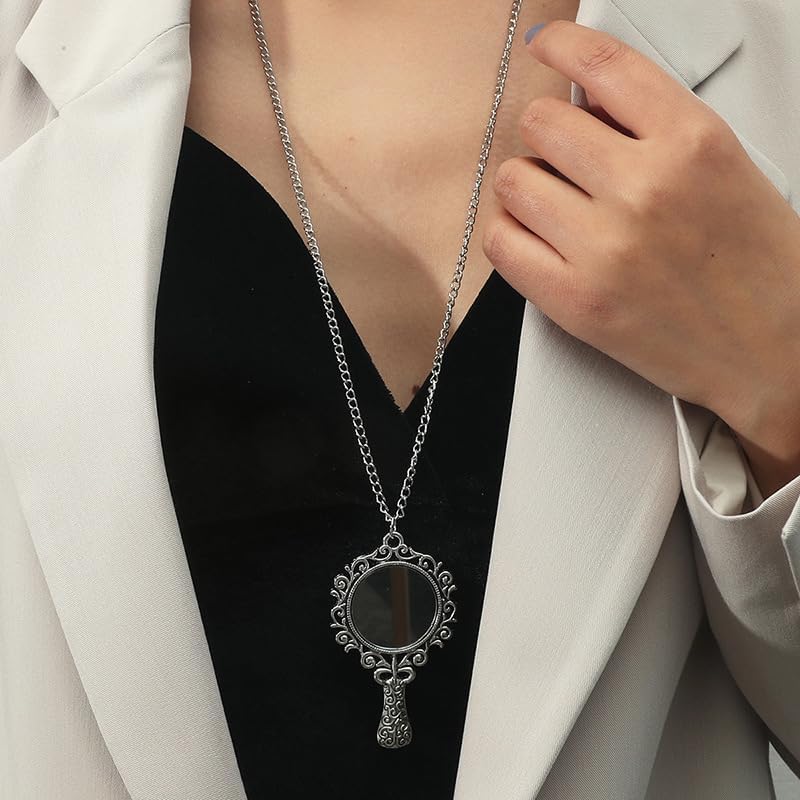 WLLAY Vintage Ancient Mirror Pendant Necklace Long Chain For Women Jewelry Gift - Image 2