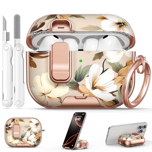 Image of for AirPod Pro 3 Case 2025, with Safty Lock & Phone Stand for Floral AirPod Pro 3 Generation Case Cover for Women Girly, iPod Pro 3 Cases with Keychain & Cleaner Kit -Brown Dead Leaf Flower