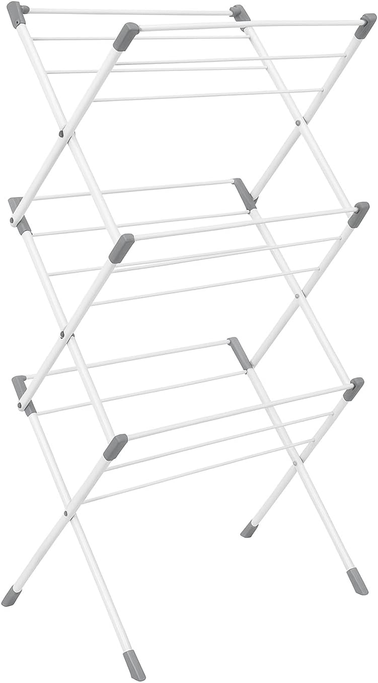 3-Layer Folding Clothes Drying Rack | Portable Stretchable Laundry Stand | Foldable Vertical Drying Hanger for Indoor & Outdoor Use | Space-Saving Clothes Dryer Stand (White)