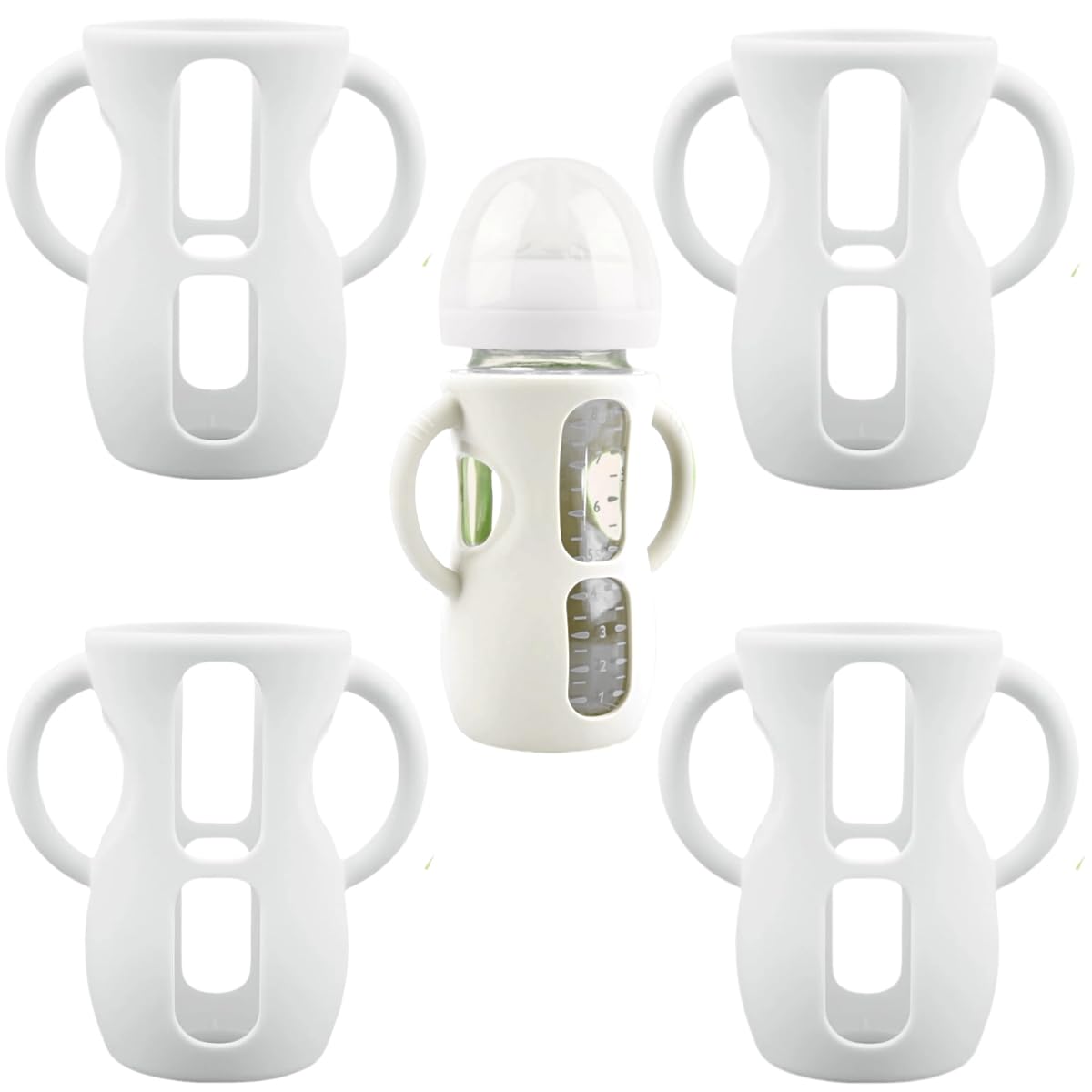 Frezonika 4 Pack Silicone Sleeves for Avent Natural Glass Baby Bottles, Silicone and Easy-Grip Handles for Drop Protection, Compatible with Philips