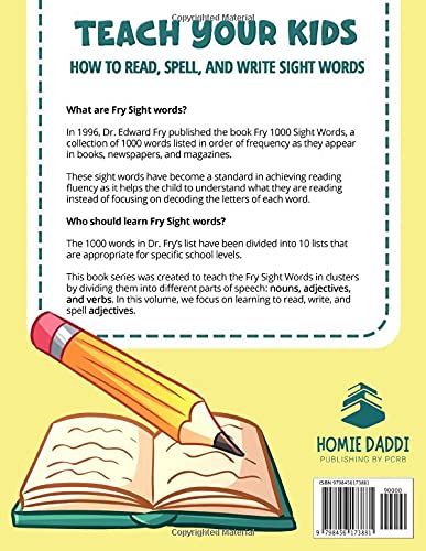 Learning Adjectives: Sight word and spelling workbook based on Fry sight words list for ages 6-8 pre-kindergarten to Grade 2 (Fry sight word reading, spelling & writing practice) - Image 2
