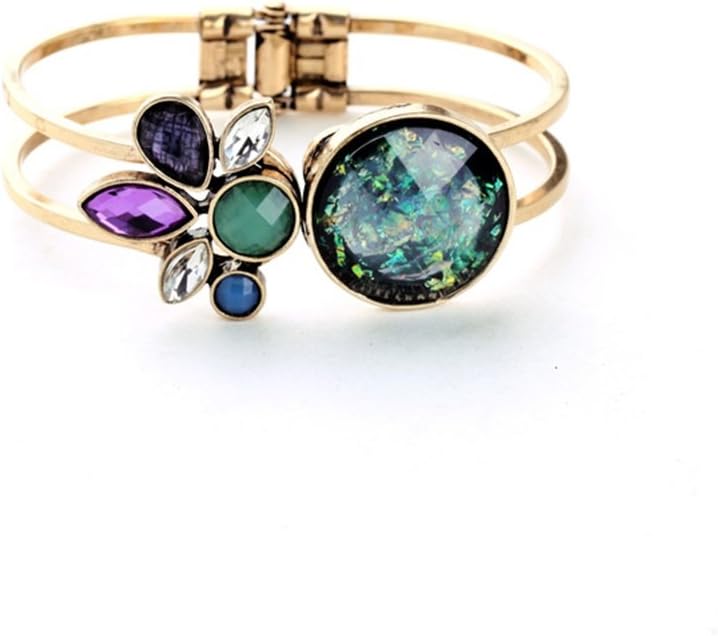 LARESDOMI Vintage Gold-Tone Crystal Incrusted Simulated Opal Inlay Elegant Bohemian Cuff Bracelet