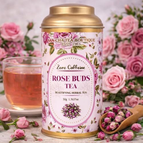 Image of Sancha Tea Boutique, Mini Rose Buds Herbal Tea | 100% Caffeine-Free Floral Tisane | Sun-Dried Young Rose Buds | Pure Botanical Infusion, 50g