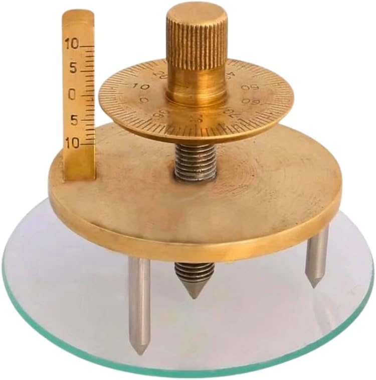 Comet Spherometer - Brass Dial Head - Includes 3 Steel Legs - 1mm Pitch, 0-10mm Micrometer Scale - For Use in Measuring the Radius of Curvature of Spherical Lenses - Double Disk