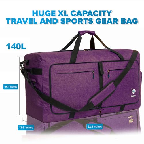 Bago Travel Bundle: 5 Packing Cubes (Purple) & 140L Duffel Bag (SnowDepPurple) Set - Organize and Carry with Ease2