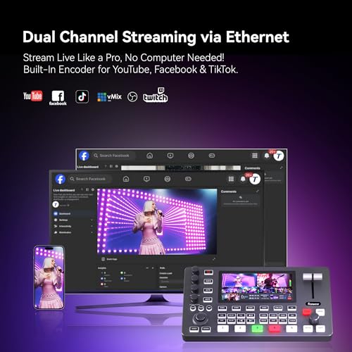Image of Tenveo 4K60FPS HDMI Video Switcher Mixer, 4*SDI & 4*HDMI Input, 5CH Live Streaming Switcher, 5.5'' FHD Screen, 1080P60FPS Output, USB Video Recording, Support PTZ Camera and Controller, NDI Included