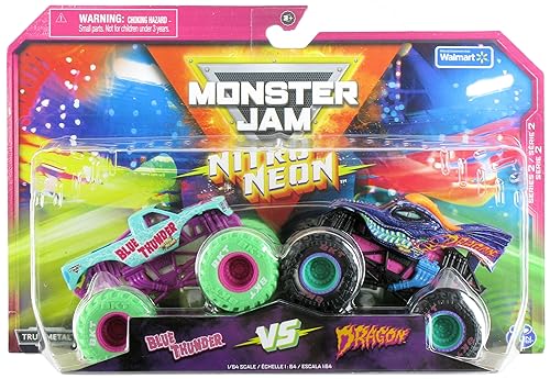 Monster Jam 2023 Nitro Neon Series 2-Pack Blue Thunder vs Dragon