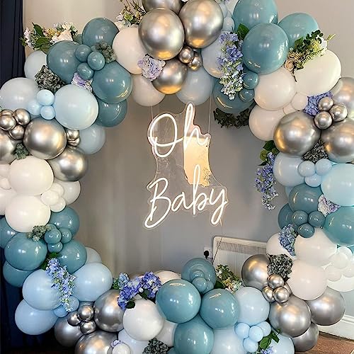 Image of 60 Pack Dusty Blue Gold Balloons, Slate Blue White Sand Teal Turquoise Crem Beige Latex Balloon Set Confetti Helium Balloon for Birthday Boho Baby Boy Shower Wedding Party Decorations