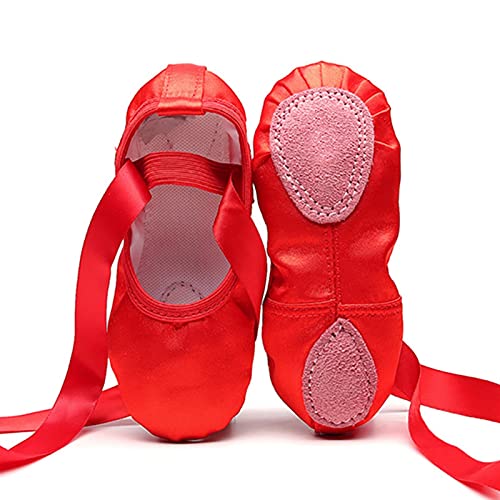 Ballet Shoes 2 Pairs Children Kids Beginner Practicing Dance Shoes Soft Sole Satin Ballet for Girls Slipper Dance Ballerina Shoes 156,Red-39(23)
