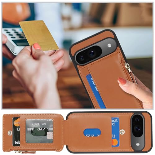 Image of Cavor for Google Pixel 9 /9 Pro Case Wallet with Card Holder, Brown
