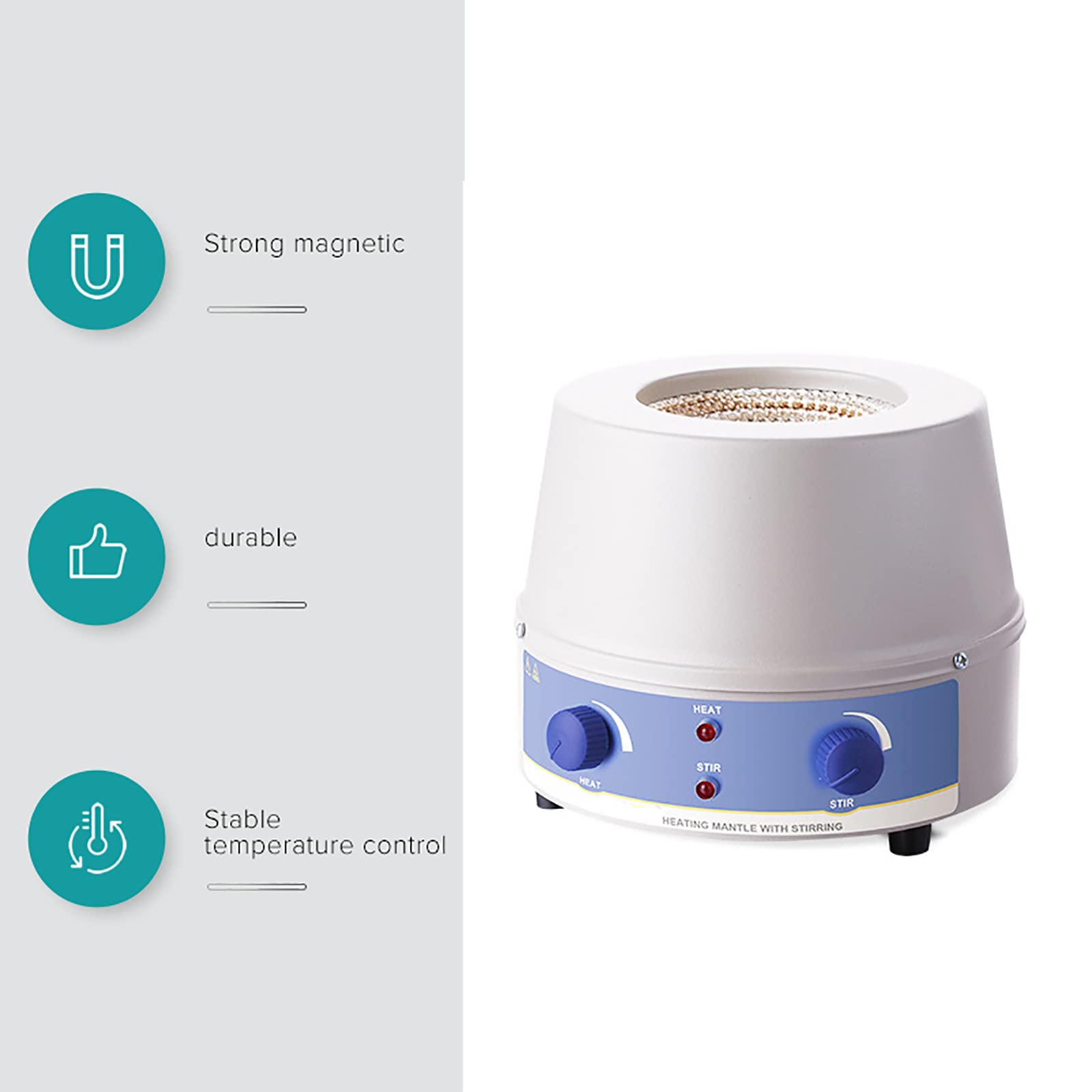 Agitador magnético Mezclador magnético Manto Calefactor, Calentamiento y agitación Ajustables Electromantos electrotérmicos, con agitación magnética y Control de Temperatura, 0-1400 RPM, TEM