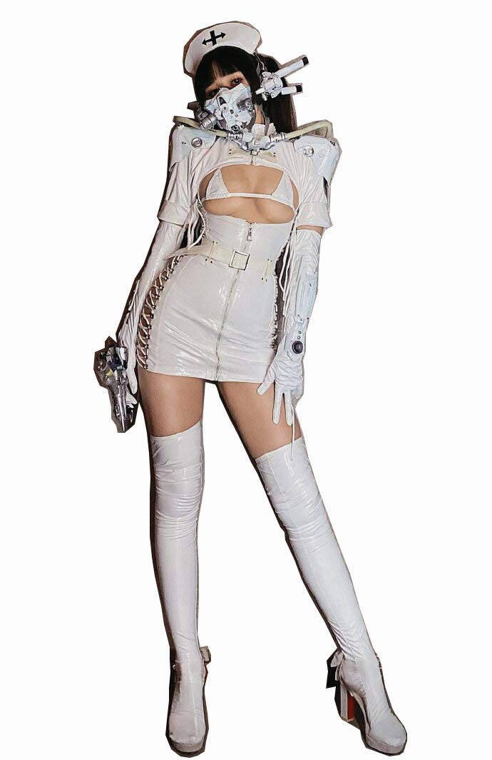 コスプレ　エナメル　ナース　シースルー　ワンピース　SM セクシーなエナメルのシースルーコスプレナース 7点セット