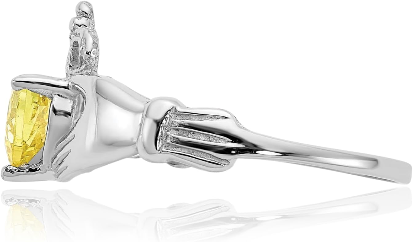IceCarats 14K Solid White Gold 0.50 carat Yellow Cubic Zirconia Extra Wide Celtic Claddagh Promise Ring 11mm Band Heart Cut, Prong Set