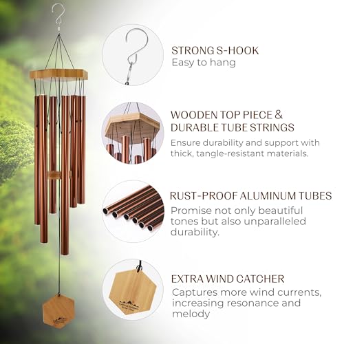 Red Deep Tone Wind Chime – Outdoor Sympathy & Memorial Gift for the Loss of a Loved One, Memorial Wind Chimes, Thoughtful Sympathy Gift for Bereavement and Remembrance. 29" Copper Red