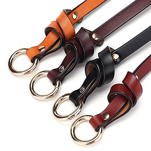 Women Genuine Leather Tie Golden Buckle Skinny Belt for Dresses4
