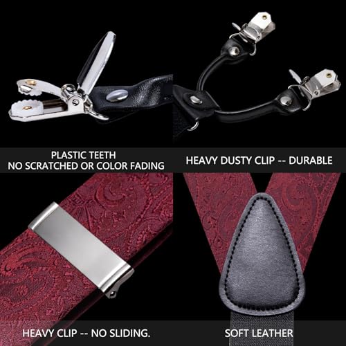 Image of YOHOWA Men Suspenders 6 Clips Strength Adjustable Y Braces Pre-Tied Bow Tie Set Formal Wedding Party
