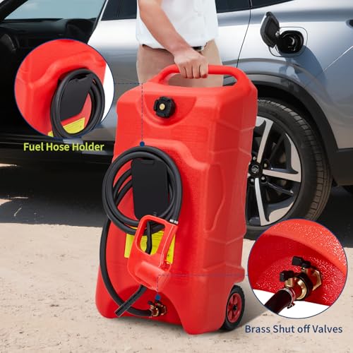 PeacefulHues Upgraded 16 Gallon Gas Tank, Heavy-Duty Fuel Can with Manual Transfer Pump & 10FT Hose, Portable Gas Can with Casters, Leak-Proof Gas Container for Lawn Mowers, Tractor, Boat, Snow Blow by PeacefulHues - Image 7