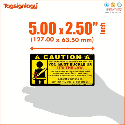 Image of (2 pcs) Buckle Up Fasten Seat Belt It's The Law Multi Language Safety Notes for Passenger & Driver UB LY Taxi Car Service Warning Sign UV Weatherproof Waterproof Vinyl Stickers