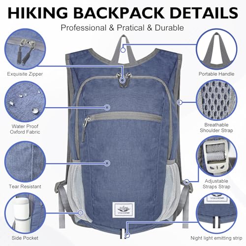 Mochila liviana plegable para senderismo azul oscuro miniatura 4