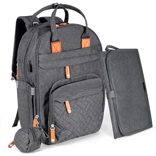 Holdfiturn Baby Changing Bag Backpack, Large Multifunction Nappy Bag with Portable Changing Mat, Pacifier Holder, Insulated Pockets, and Stroller Straps for Mom & Dad (Dark Gray) Holdfiturn Baby Changing Bag Backpack, Large Multifunction Nappy Bag with Portable Changing Mat, Pacifier Holder, Insulated Pockets, and Stroller Straps for Mom & Dad (Dark Gray)