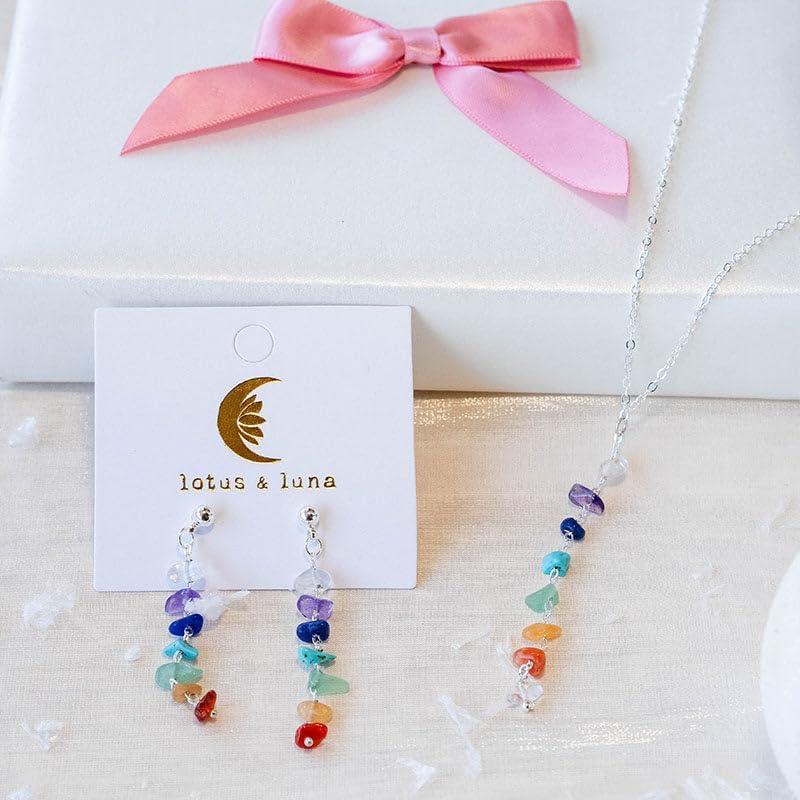 Lotus and Luna 7 Chakras Raw Stone Healing Necklace