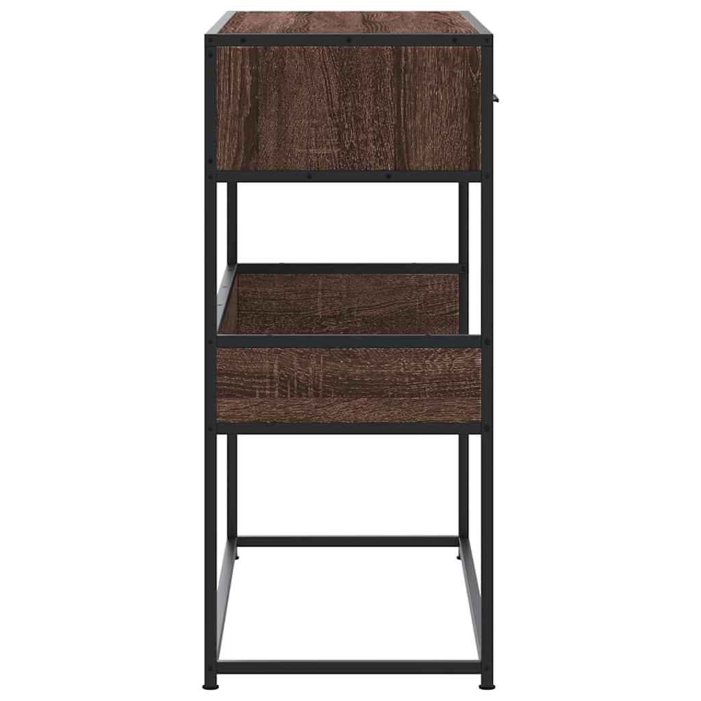 Stół konsolowy dębowy, brązowy, 90 x 35 x 80 cm, płyta wiórowa i metal