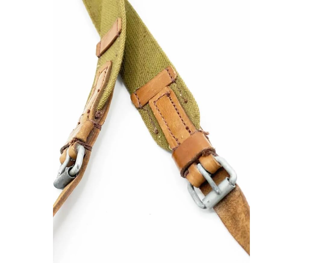 Russian Military Belt for PPH (Shpagin) and PPS (Sudaev), Soviet Equipment, Canvas Rifle Sling with Two Leather Straps
