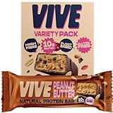 Vive Vegan Protein Bars Variety Pack – Dark Chocolate Coated Salted Caramel, Peanut Butter & Hazelnut – High Fibre Snacks, 12 Pack