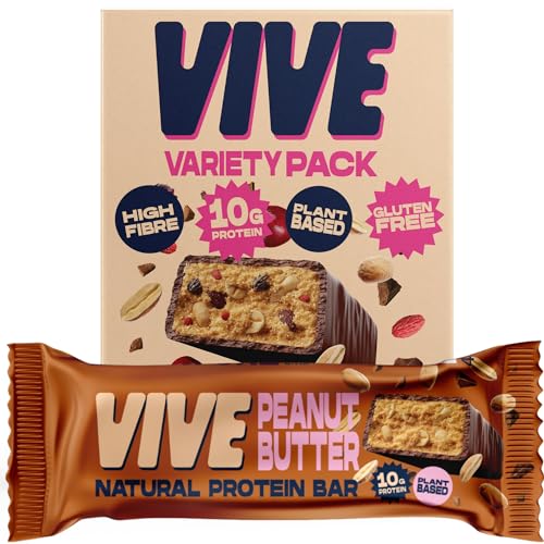 Vive Vegan Protein Bars Variety Pack – Dark Chocolate Coated, High Fibre Snacks – Pack of 12